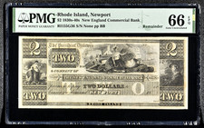 1830s-40s NEWPORT,RI $2 NEW ENGLAND COMMERICAL BANK NOTE PMG  66 EPQ