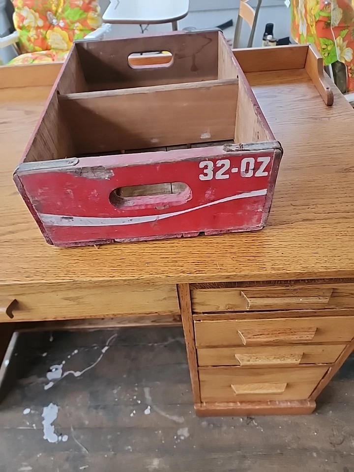 Caja de madera vintage de botella de refresco Coca-Cola 32 oz portador rojo blanco Foto 4 de 4