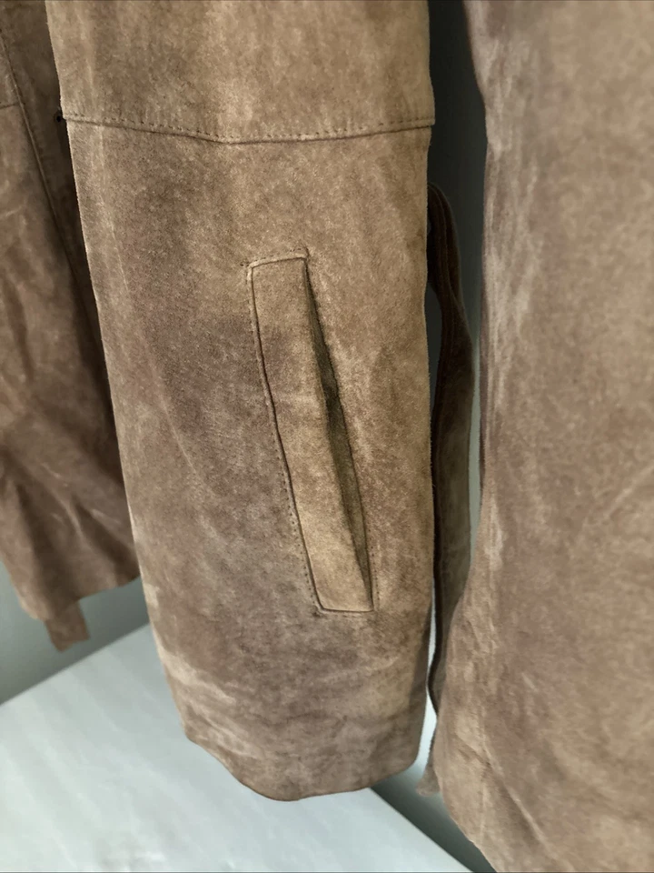 Chaqueta de cuero Orvis XL para dama marrón claro bolsillos, cinturón de corbata Foto 4 de 4