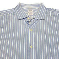 Brooks Brothers Makers Merchants 17 34 Mens Blue White Stripe French Cuff USA