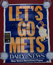 Harrelson, Mazzilli, Orosco, etc Signed x5 N.Y. Mets Poster JSA AUTOS