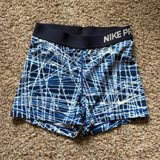 Nike Pro Women's Compression Running Shorts Geometric Blue White Size XS