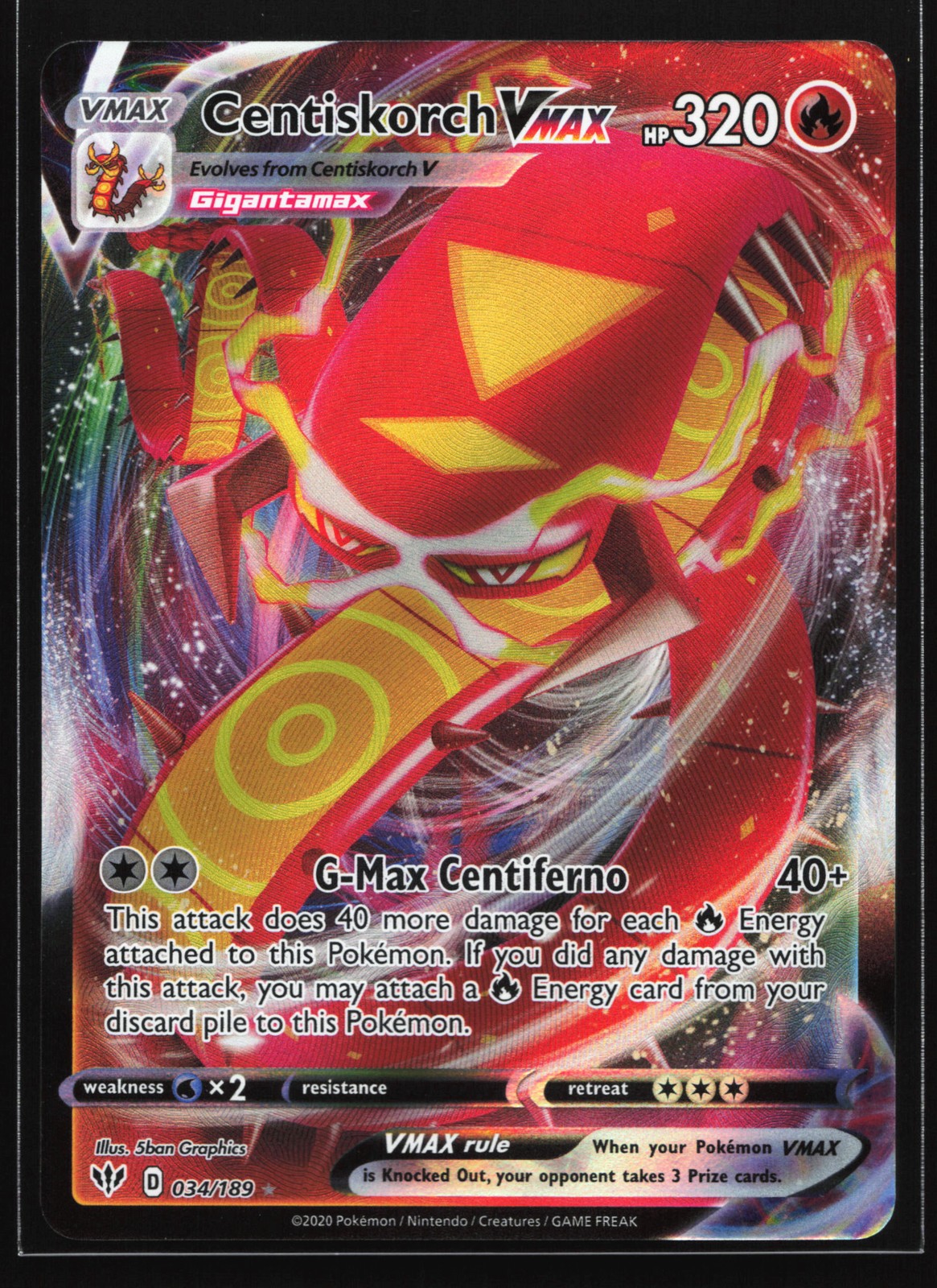Centiskorch VMAX 034/189 SWSH03: Darkness Ablaze Ultra Rare Pokemon Card