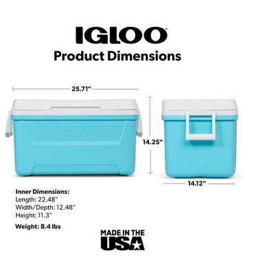 Igloo 48 Quart Laguna Hard Sided Ice Chest Cooler, Aqua Blue and White