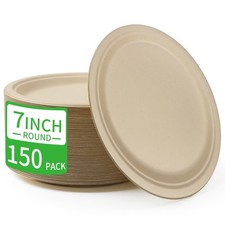 150 Pack Paper Plates, Unbleached Heavy Duty Disposable Paper Plates Composab...