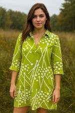 Snapdragon & Twig Green White Abstract Dot Print Cotton Shirt Dress – Size M