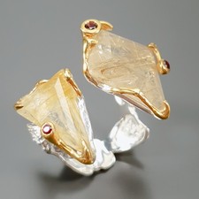 Handmade ring Natural Rutilated Quartz Ring 925 Sterling Silver Size 9 /R430157