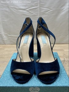 Blue by Betsey Johnson Navy Blue Velvet Block Heel Ankle Strap Sandals Size 10