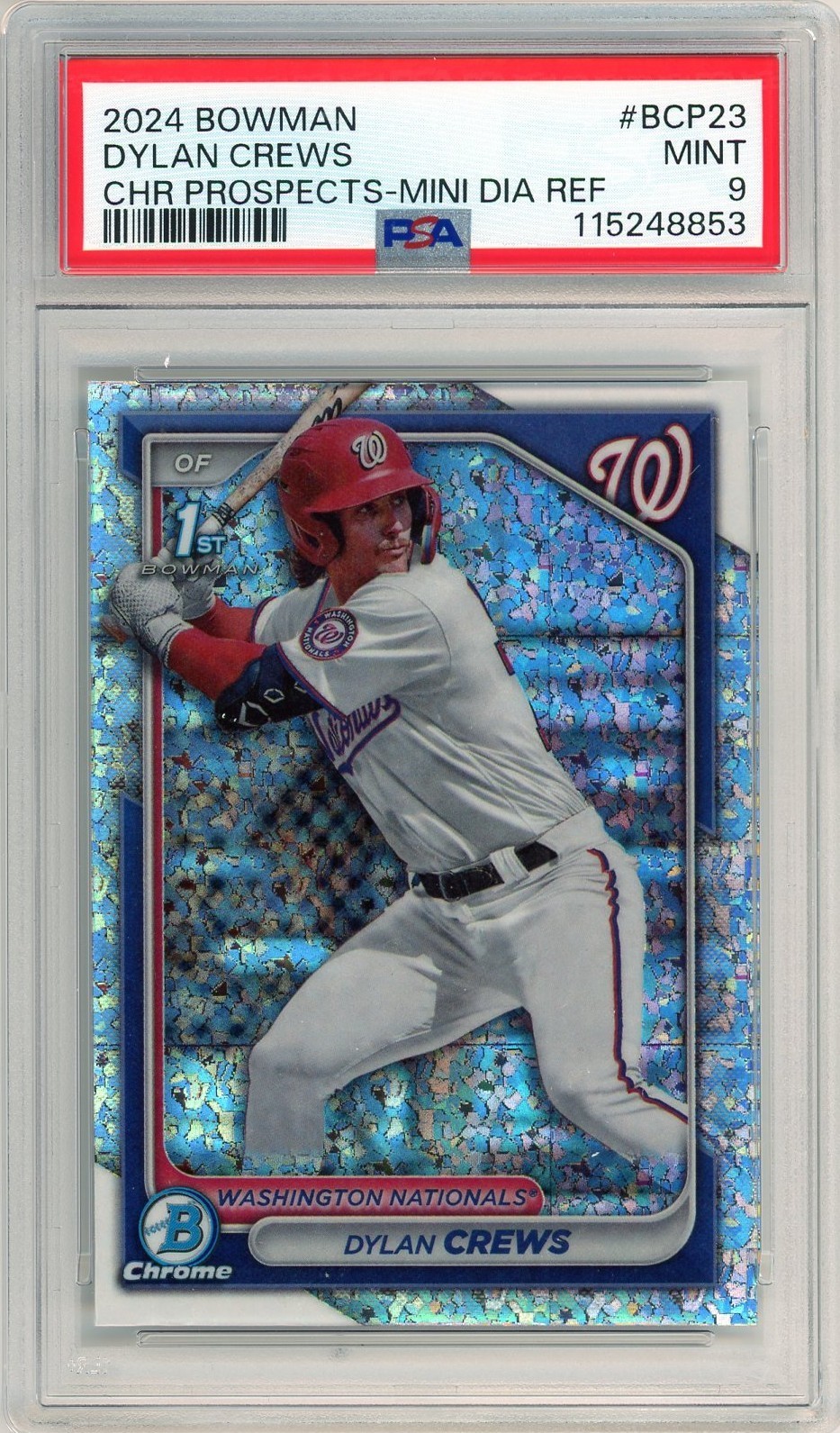 DYLAN CREWS 1st Bowman PSA 9 - Mini Diamond Refractor 2024 Bowman Chrome BCP-23
