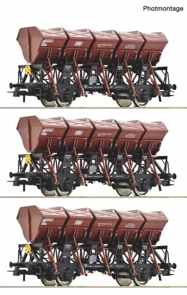 Roco 6600209, 3Tlg. Set Muldenkippwagen, Db, W13+, Neu & Ovp, H0-image