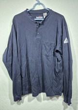 Bulwark FR Henley Shirt Mens Blue Long Sleeve Flame Resistant Workwear Sz Large