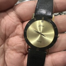 Montre Homme Belair Quartz Années 90 - Cadran Noir, Boîtier Doré - Diamant - Réf. A5603Y