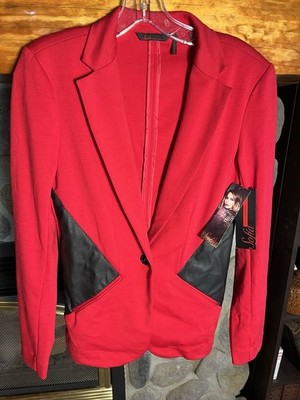Sofia Vergara Red Blazer Faux Leather Inserts Small NEW W/TAGS