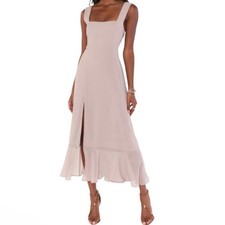 NWT Show Me Your Mumu Claire Midi Dress Soft Beige Chiffon XL