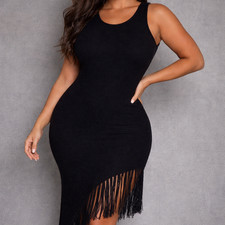 Vestido Rails Rylee Para Mujer Grande Negro Tejido Flecos Asym Dobladillo Maxi Bodycon Nuevo con Etiquetas