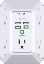 Wall Charger, Surge Protector, 5 Outlet Extender with 4 USB Charging Ports
