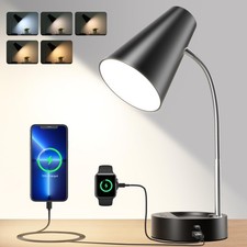 Desk Lamp, Black Desk Lamps for Home Office, LED Desk Light with USB Port and...