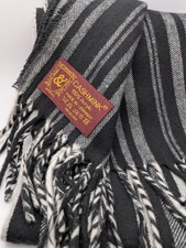 V. Fraas Cashmink Scarf 100 Acrylic Black  Ivory Stripe, Made in Germany