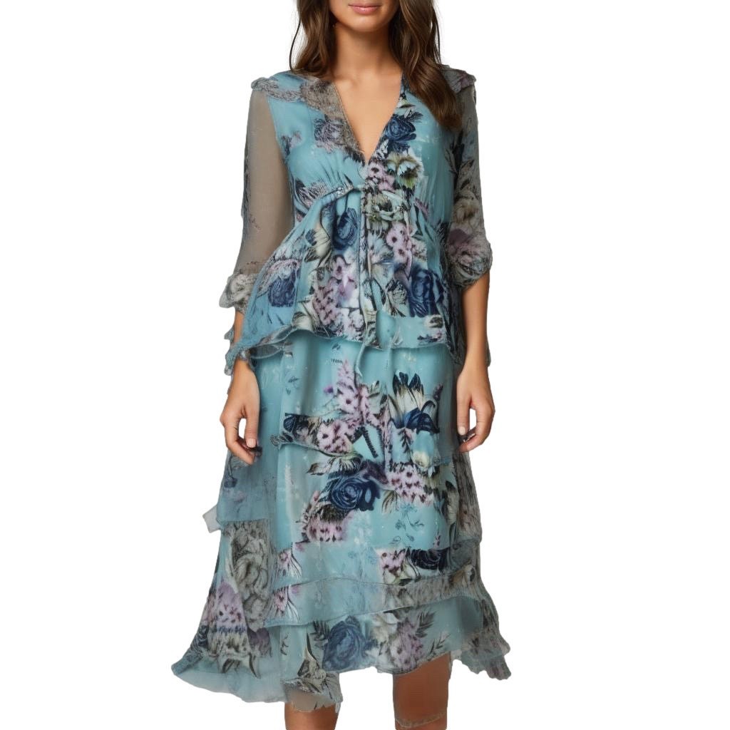 ASOS Floral Ruffle Midi Dress 6 Powder Blue Boho Cottagecore Soft Girl  ethereal | eBay