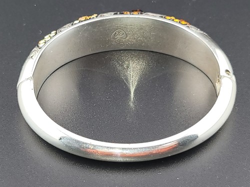 Designer Signed Brighton Crystal Voyage Amber Rhinestone Hinged Bangle Bracelet - Picture 4 of 8