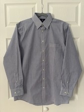 Stafford Travel Men Shirt 16 34/35 Blue Stripe Button Performance Dress Pocket