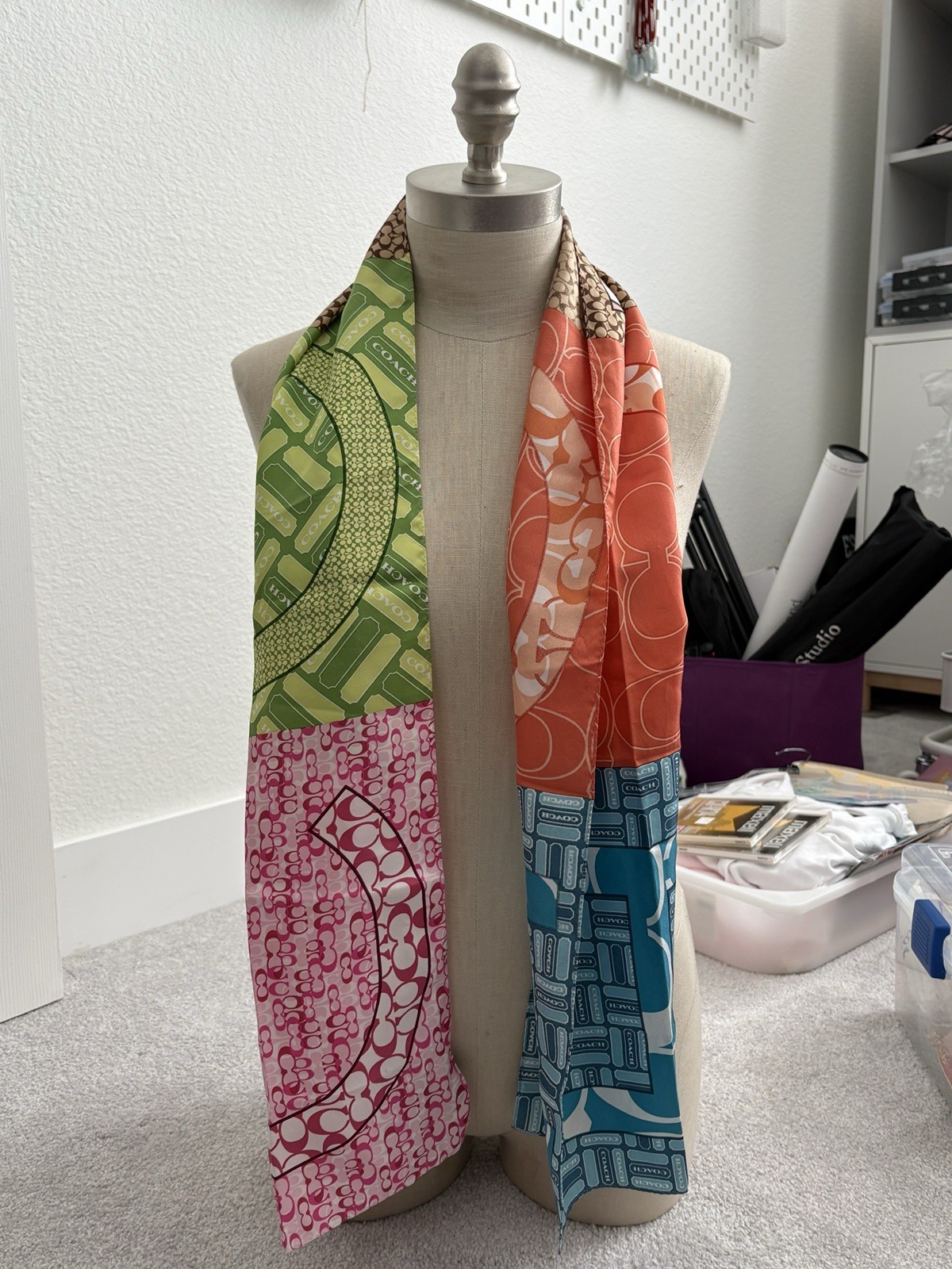 Coach Multicolor Patchwork Silk Scarf Signature P… - image 1