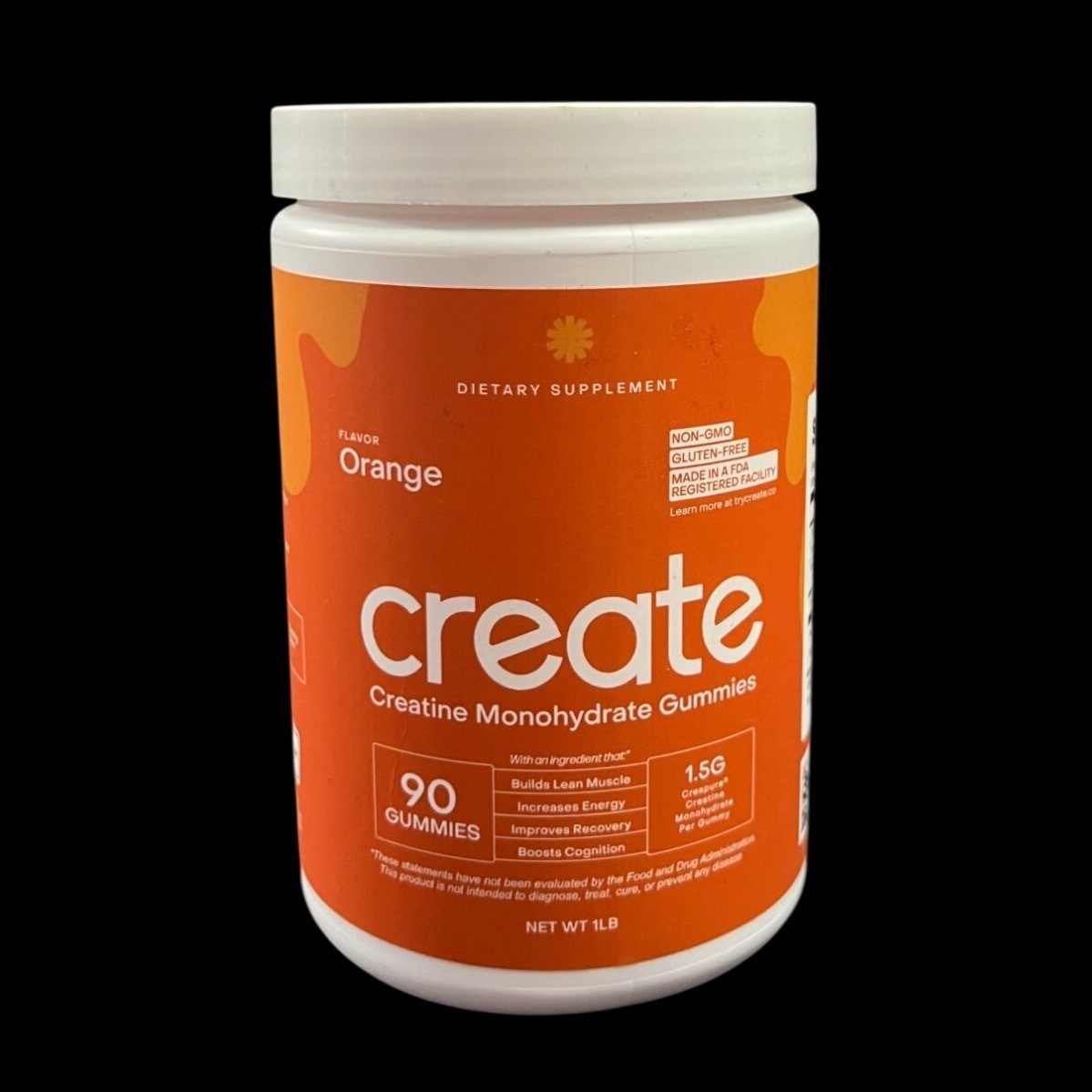 Create Creatine Gummies Orange 1.5g Per Gummy 90 Count Vegan