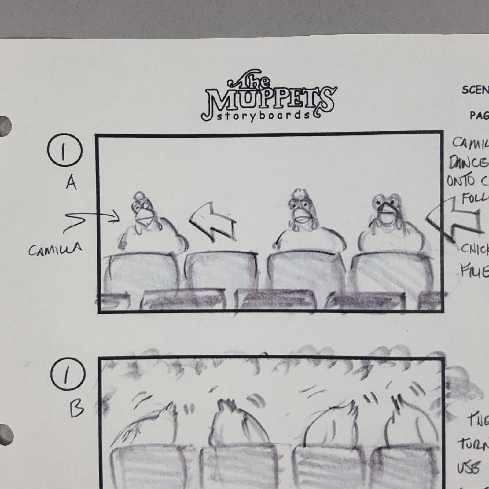 Image 3 of The Muppets (2011) - Production Used Storyboard, Camilla & Chickens Cleaning