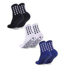 3 Pairs Kids Grip Soccer Socks Cushioned Non Slip Small Black  White  Blue