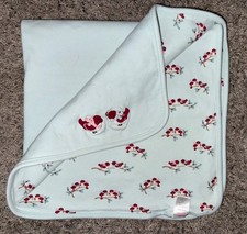 Gymboree Baby Blanket 2009 Red Snowbirds 28" 100 Cotton Knit Light Aqua