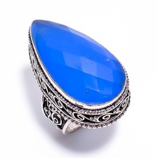 Blue Chalcedony Gemstone 925 Sterling Silver Jewelry Trendy Handmade Ring 5.5 US