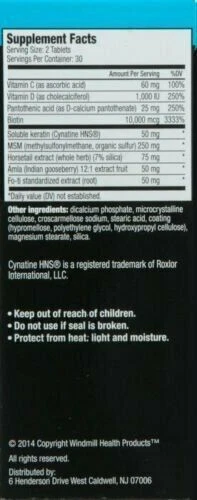 Tabletas de suplemento vitamínico Windmill Hair Fare aumentan el grosor del cabello 60 unidades Foto 2 de 3