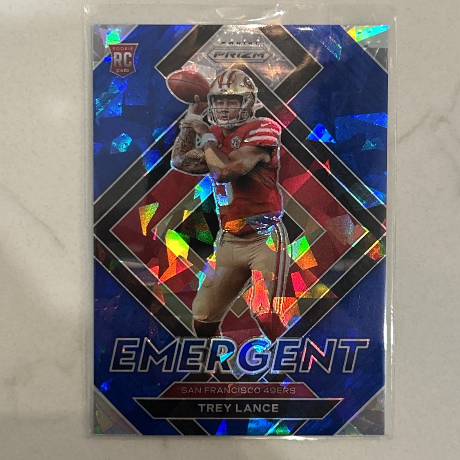 2021 Panini Prizm Emergent Blue Ice Prizm /99 Trey Lance Rookie #E-3