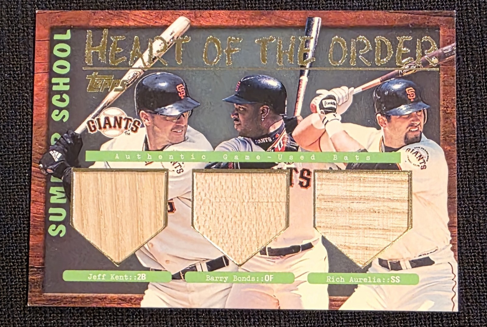 2002 Topps Summer School Heart Of The Order Relics Bonds Kent Aurelia Giants