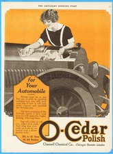 1919 O-Cedar Automobile Polish Ad Channell Chemical Co Woman Polishing Car