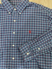Polo Ralph Lauren Shirt Mens XL Blue Plaid 100 Cotton Long Sleeve Button Down