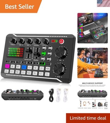 F998 Live Sound Card Mixer - Portable Podcast Interface with Bluetooth & Effects