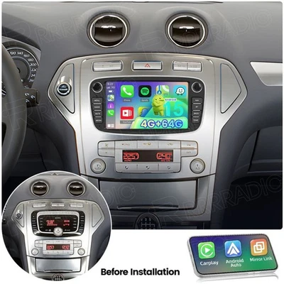 RRRRADIO Radio de coche 4+64G Carplay Android 15 GPS para Ford Focus Mk2 Mondeo C S-MAX Galaxy