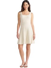 Lands' End Square Neck Ribbed Knit Sweater Dress Sz MED Striped Preppy