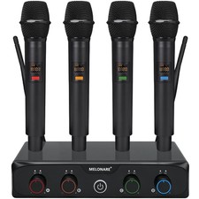 4-Channel Wireless Microphone System, UHF Handheld Mic Set, 200ft Range