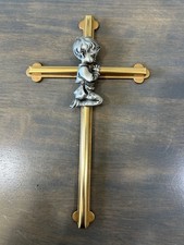 Praying Boy Gold Overlay Cross Catholic Baptism Gift Wall Cross Child 8"