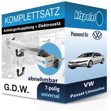 G.D.W. Anhängekupplung abnehmbar und TOWTEC E-Satz 7polig für VW Passat Lim. 14-
