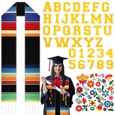 78.74x5.12 Inch Mexican Serape Graduation Stole Sash With Letters Numbers