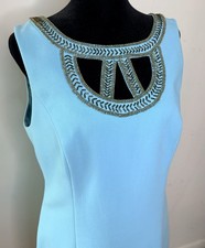 Lilly Pulitzer Blue preppy chic Shift dress beaded cutout neckline sleeveless 10