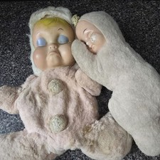 Vintage Rushton Style Pouty Face Sleeping Rubber Face Doll Pink Lot Of 2 READ