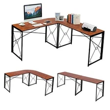  L Shaped Computer Corner Desk, 59’’x59’’ Large Teak Brown L Shaped Desk