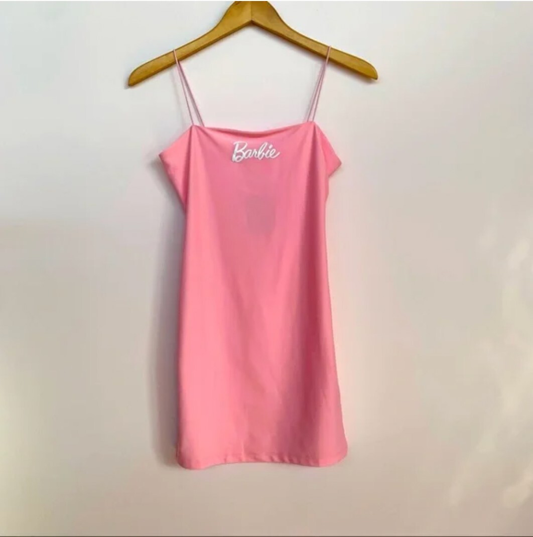 Women's Pink Spaghetti Strap Barbie Dress, Medium Perfect for Halloween - Main Image