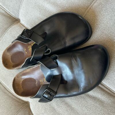 Original Birkenstock Bostons yellow writing sz 40 women's 9 black