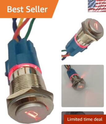 Durable 12V Car Push Button Toggle Switch with Red LED Light - 19mm Socket