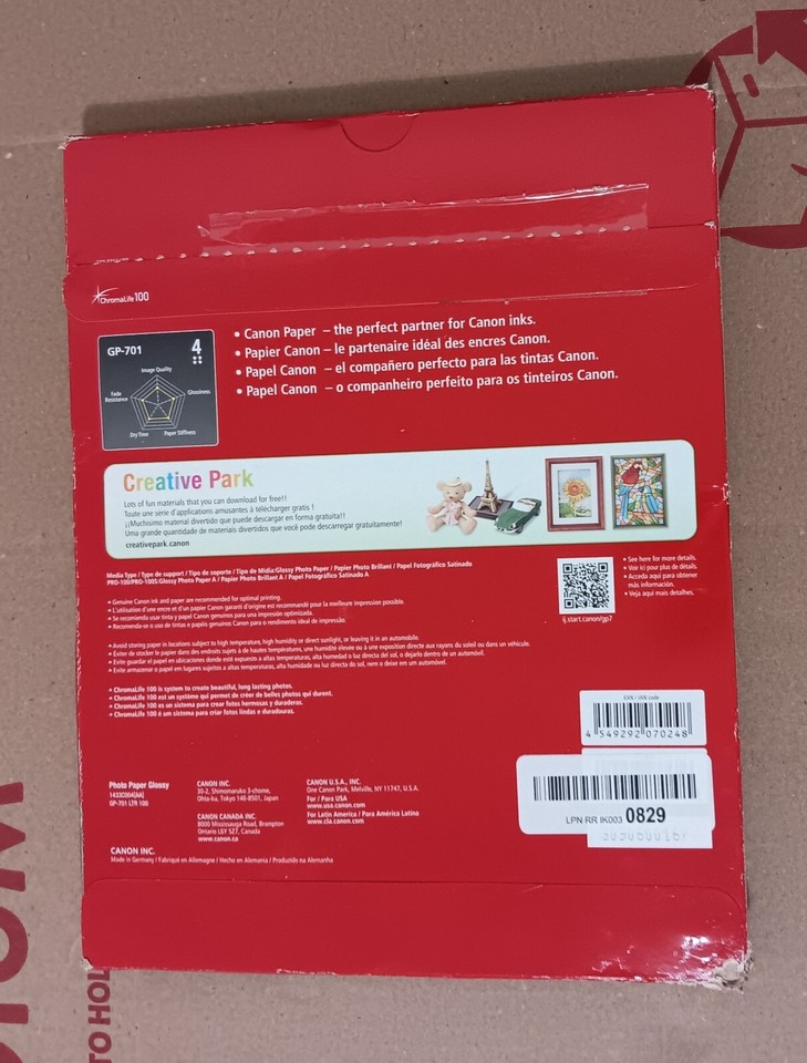 Canon Inkjet Glossy Photo Paper, Size 8.5" x 11", 100 Sheets